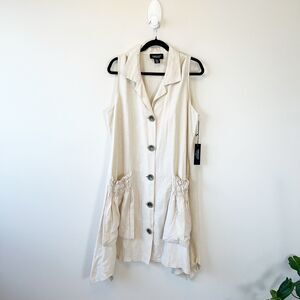 Jones & Co Linen-Blend Button Down Shirt Dress Ruched Pockets Lagonlook 1X NWT's